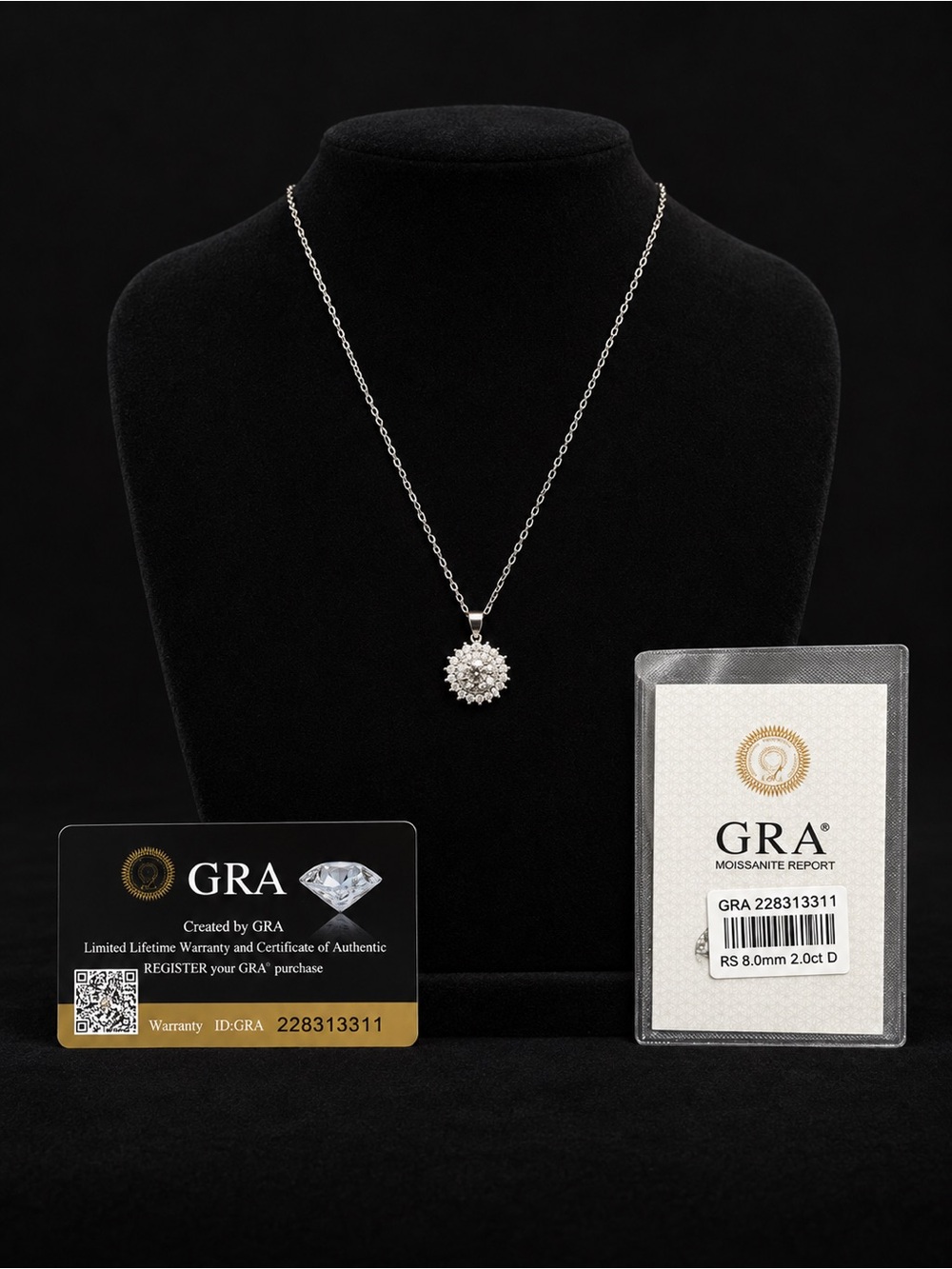 GRA Certified 2CT Moissanite Sunburst Pendant Necklace